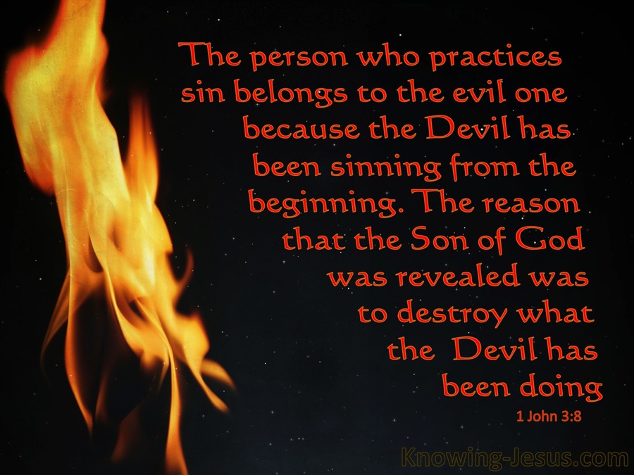 1 John 3:8 He Who Practices Sin Belongs To The Evil One (red)